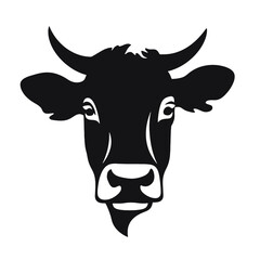 Cow head with horns logotype engraving style isolated vector illustration