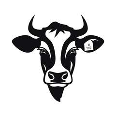 Cow head with horns logotype engraving style isolated vector illustration