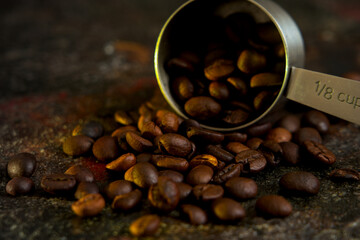 many, many beautiful dark and brown coffee beans
