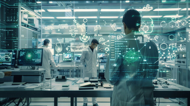 A captivating scene of a scientist working in a futuristic research laboratory