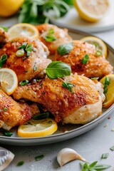 golden, crispy-skinned chicken pieces with boiled rice