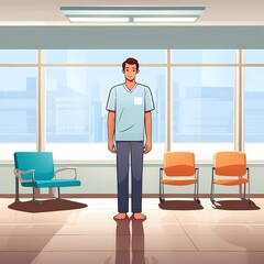 Young cute smiling doctor with stethoscope inside room at hospital. medical specialist Medicine concept. 3d character illustration. Cartoon minimal style.