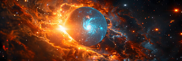 Cosmic Display: Vibrant Depiction of a Neutron Star within the Boundless Universe - obrazy, fototapety, plakaty