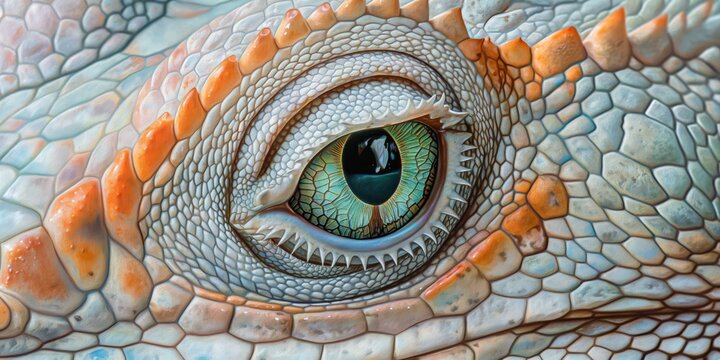 A mesmerizing macro shot capturing the detailed texture of reptile scales surrounding the sharp gaze of its eye