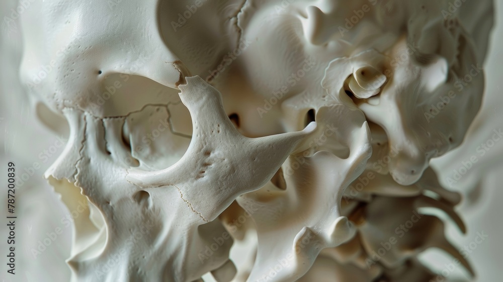 Poster the subtle curves and angles of the bones in the face creating a dynamic and expressive structure. .