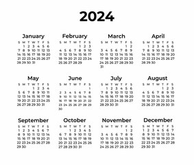 Simple Minimalistic 2024 Calendar White Surface