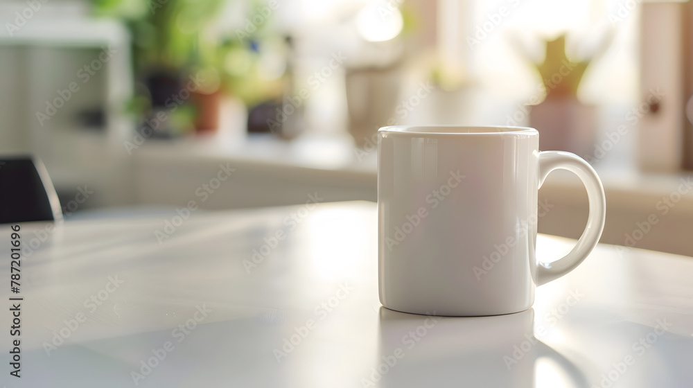 Leinwandbilder white desk table with copy space supplies and coffee mug front view workspace and copy space : gener