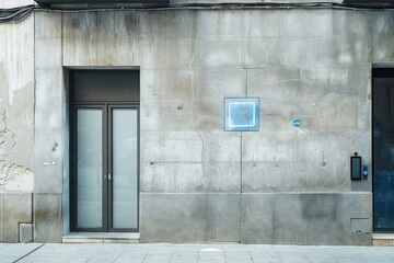 a minimal concept space facade made of concrette, one door and coffee window - obrazy, fototapety, plakaty