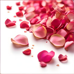 Pink rose flower petals isolated against a transparent background for use with  romantic image designs