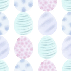 Seamless pattern with easter eggs, hand drawn illustration in watercolor style