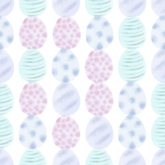 Seamless pattern with easter eggs, hand drawn illustration in watercolor style