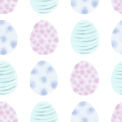 Seamless pattern with easter eggs, hand drawn illustration in watercolor style