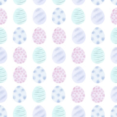 Seamless pattern with easter eggs, hand drawn illustration in watercolor style