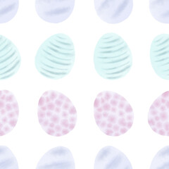 Seamless pattern with easter eggs, hand drawn illustration in watercolor style
