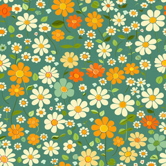 Vector seamless pattern. Pretty pattern in small flower on green background. Ditsy floral background. The elegant the template for fashion prints