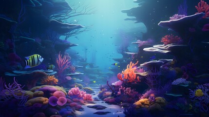 Fototapeta na wymiar Dive into a vibrant coral reef where AI-generated marine life celebrates a tugether party beneath the sea