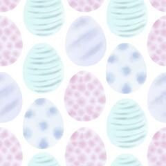Seamless pattern with easter eggs, hand drawn illustration in watercolor style