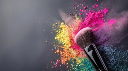 KSMakeup brush with a colorful powder.KS Makeup brush with