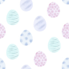 Seamless pattern with easter eggs, hand drawn illustration in watercolor style