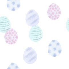 Seamless pattern with easter eggs, hand drawn illustration in watercolor style