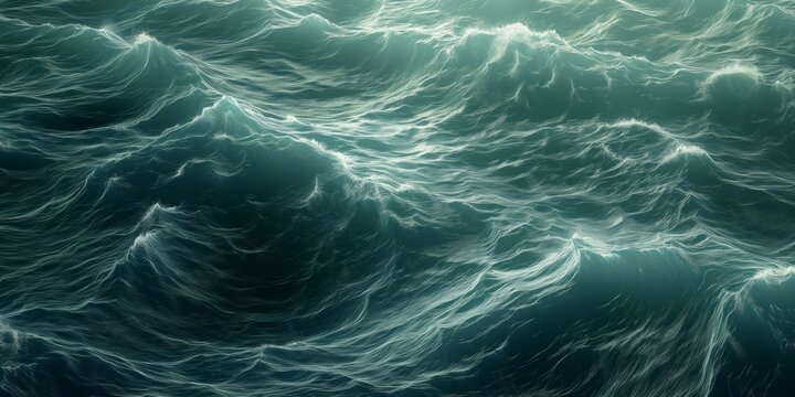 Digital image of dark oceanic waves with glowing white crests embodying the power and mystery of the sea