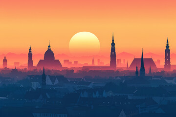 Naklejka premium Munich flat vector skyline illustration