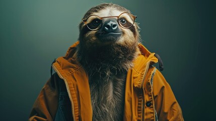 Naklejka premium sloth in glasses. selective focus