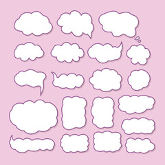 Set of speech bubble. Collection of colorful hand drawn comic speech bubble, symbols and arrow doodle style isolate. Vector illustration for sticker, print.