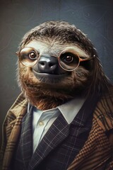Naklejka premium sloth in glasses. selective focus