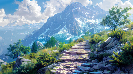 Path to the mountain top, generative Ai