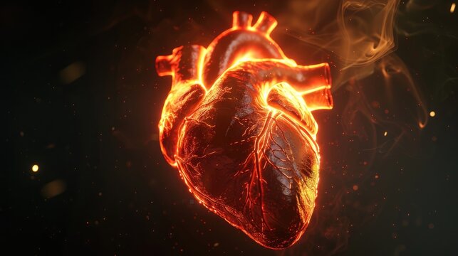human heart 3d on dark background as real.