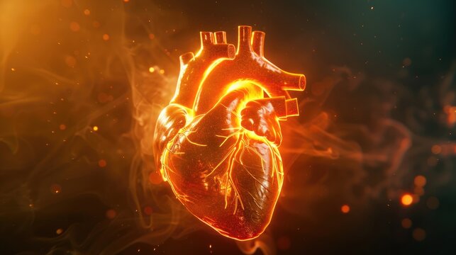 human heart 3d on dark background as real.