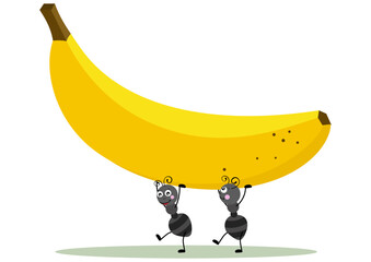 Cute two ants carrying a banana - 787206220