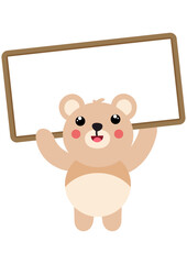 Happy teddy bear holding a blank signboard - 787206229