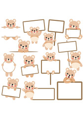 Set digital collage of teddy bear with blank banners - 787206259