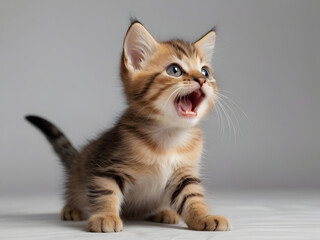 Amazing Illustration of playful funny kitten looking up. and dancing in happy moodisolated on white background