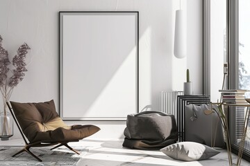 Modern scandinavian interior with poster mockup created with generative ai