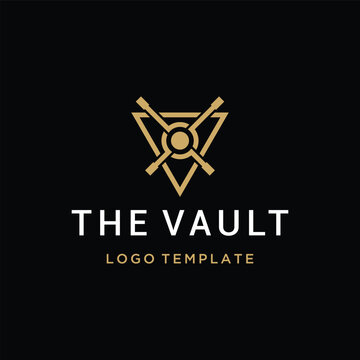 Initial Letter V Vault with Gear Door Handle For Bank Security Storage Vault Logo Design