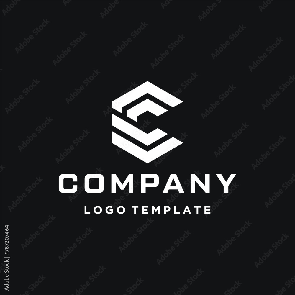 Poster initial letter c cc monogram with simple hexagon shape line art logo design