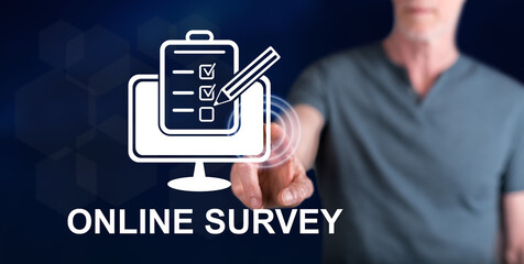 Man touching an online survey concept