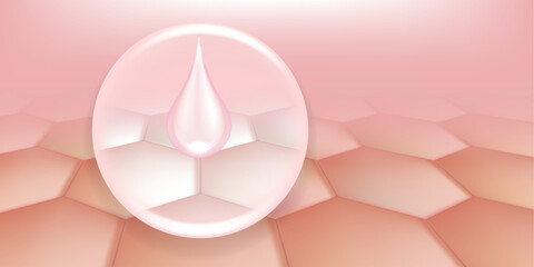 Hyaluronic acid and Niacinamide skin solutions ad. pink collagen serum drops into skin cells with cosmetic advertising background ready to use, illustration vector.