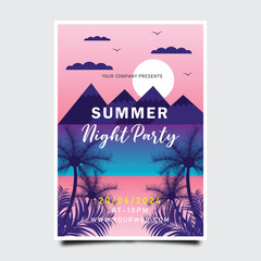 Gradient summer night party poster template