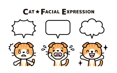 Illustration set of Scottish Fold with speech balloons and various expressions