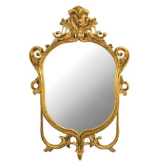 A mirror in a gold frame in a vintage style. Isolated.
