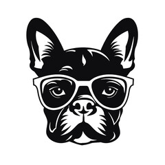 French bulldog sunglasses black and white hand drawn cartoon portrait vector illustration