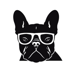 French bulldog sunglasses black and white hand drawn cartoon portrait vector illustration