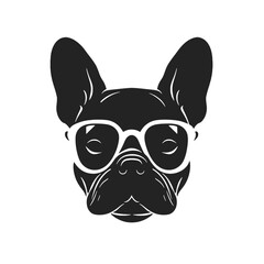French bulldog sunglasses black and white hand drawn cartoon portrait vector illustration