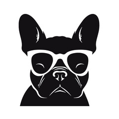 French bulldog sunglasses black and white hand drawn cartoon portrait vector illustration