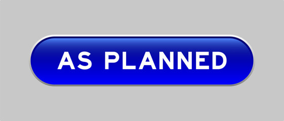 Blue color capsule shape button with word as planned on gray background