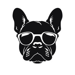French bulldog sunglasses black and white hand drawn cartoon portrait vector illustration
